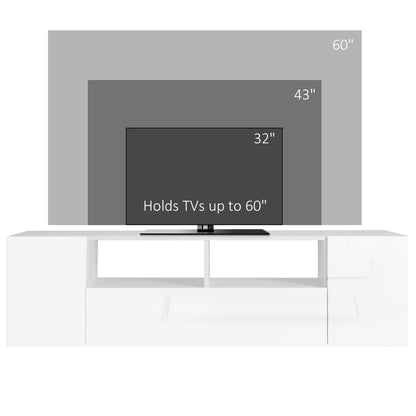 TV Stand for TVs up to 60", TV Unit with LED Lights, Storage Shelves and Cupboards, 53.9" x 13.8" x 16.5", White TV Stands   at Gallery Canada