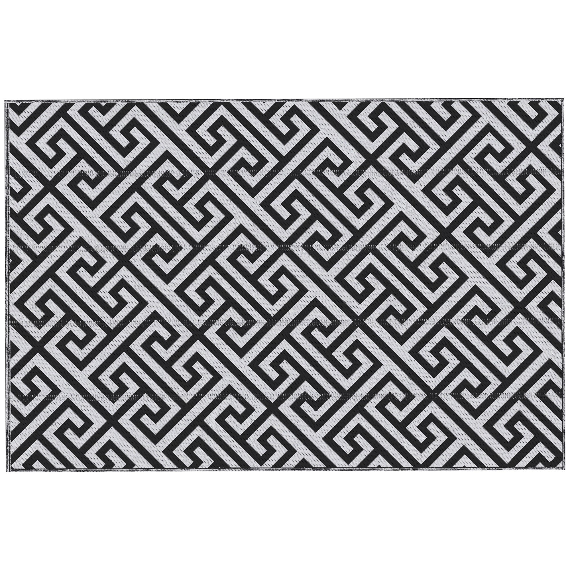 Reversible Outdoor RV Rug, Patio Floor Mat, 6' x 9' Plastic Straw Rug for Backyard, Deck, Beach, Camping, Black &; White Outdoor Reversible Rugs Multi Colour  at Gallery Canada