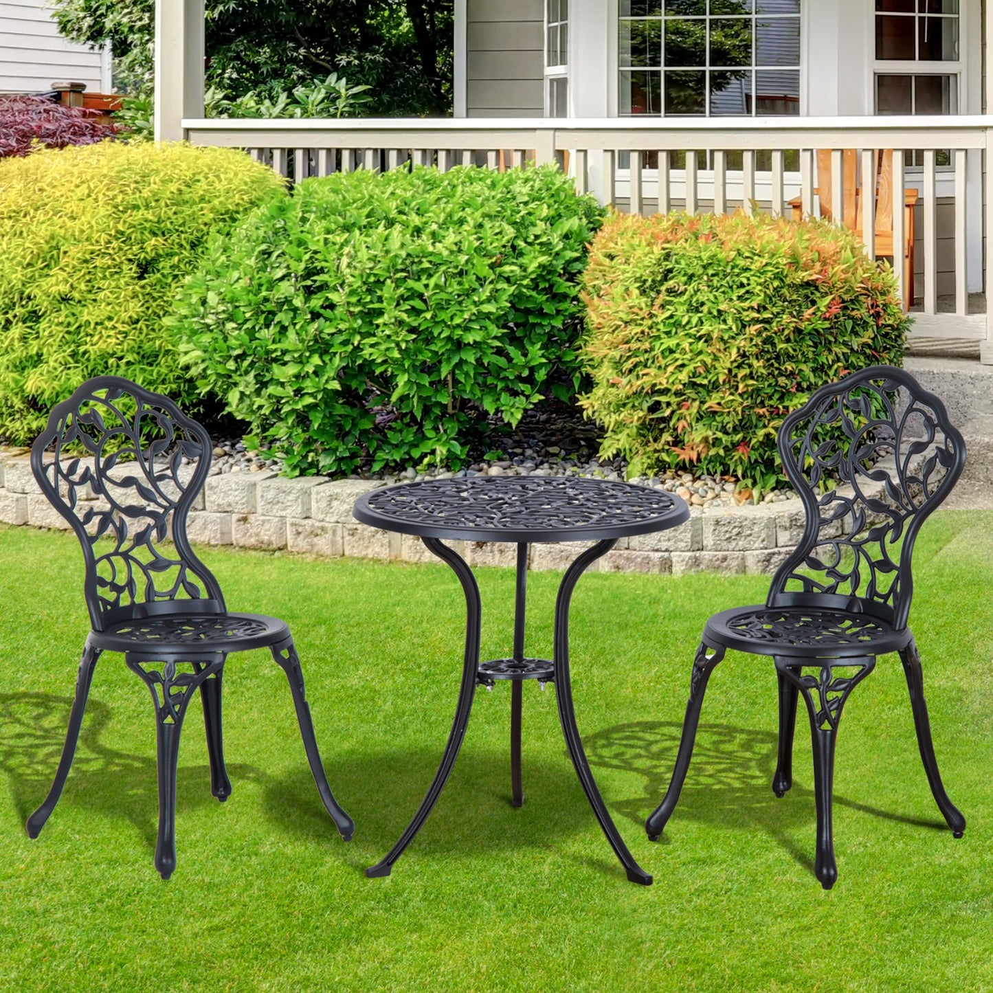 3pcs Patio Bistro Set Antique Style Garden Coffee Set, Outdoor Bistro Dining Set - Black Bistro Sets   at Gallery Canada