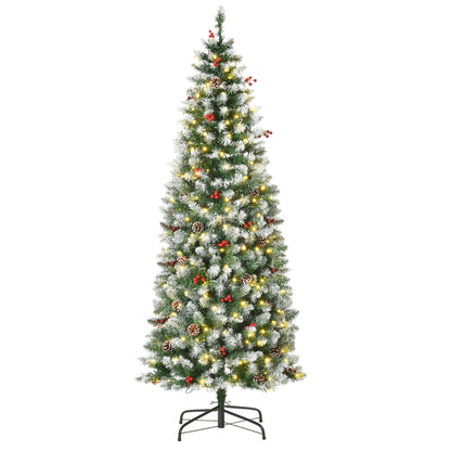 6 ft Snow-Dipped Pencil Christmas Tree Pre-Lit Holiday Decoration with LED Lights Pine Cones Red Berries Green Pencil Christmas Trees Multi Colour  at Gallery Canada