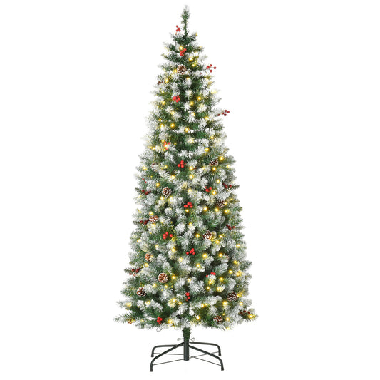 6 ft Snow-Dipped Pencil Christmas Tree Pre-Lit Holiday Decoration with LED Lights Pine Cones Red Berries Green Pencil Christmas Trees Multi Colour  at Gallery Canada