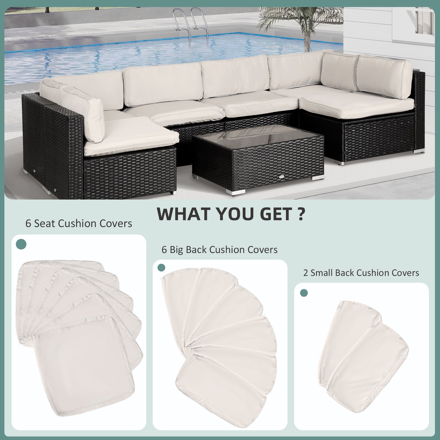 Outdoor 14pc Patio Rattan Sofa Set Cushion Polyester Cover Replacement Set - No Cushion Included, Cream White - Gallery Canada