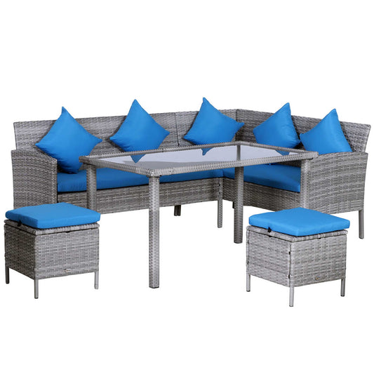 5 Pieces Wicker Patio Conversation Dining Furniture Set with Cushions, Table and Ottomans, Bright Blue Patio Furniture Sets Multi Colour  at Gallery Canada