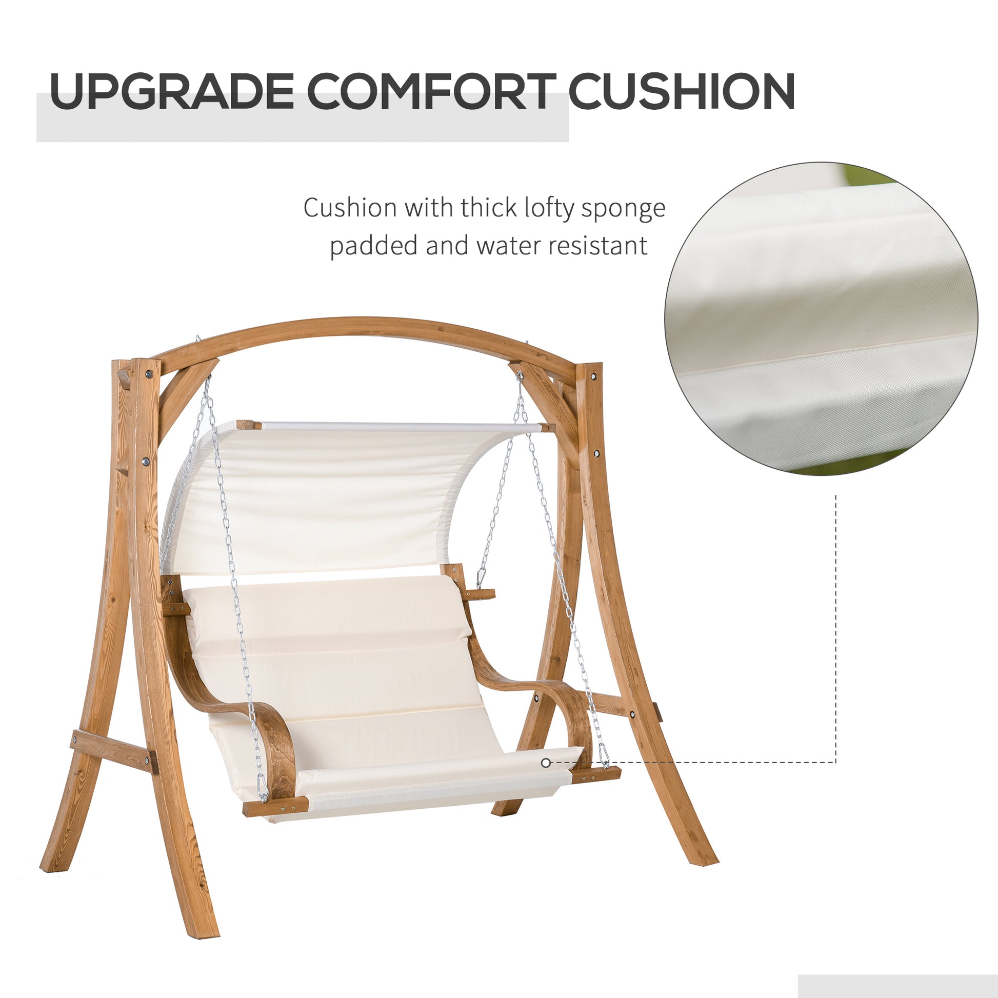 Wooden Porch Swing Chair A-Frame Wood Log Swing Bench Chair With Canopy and Cushion for Patio Garden Yard - Gallery Canada