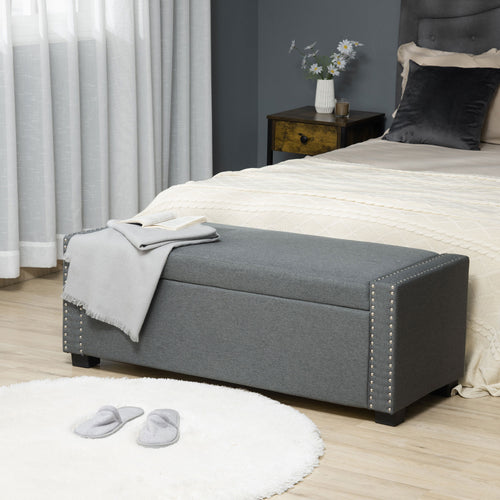 Upholstered Flip Top Storage Bench Fabric Ottoman for Bedroom, Living room, Light Grey