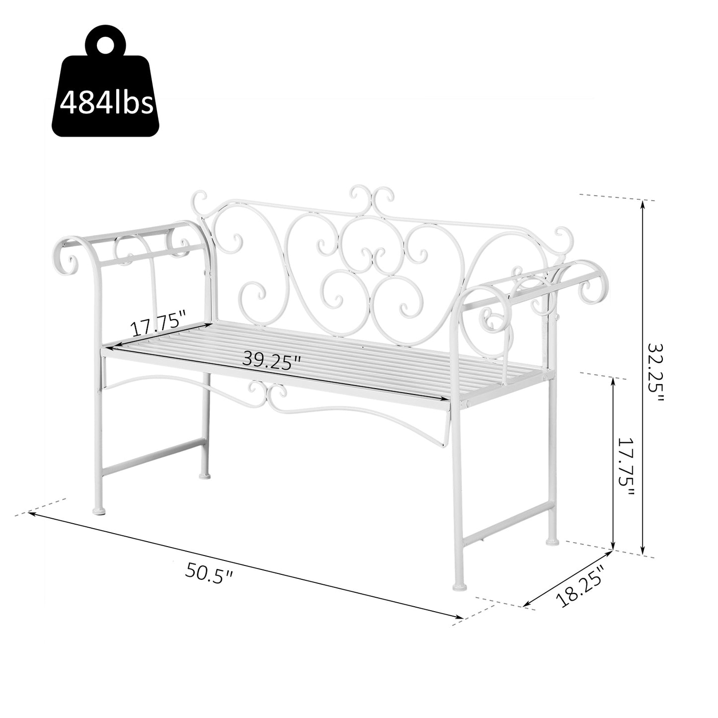 50" 2-Person Metal Garden Bench Outdoor Loveseat Yard Decorative Chair Park Seat Patio Furniture White Outdoor Benches   at Gallery Canada