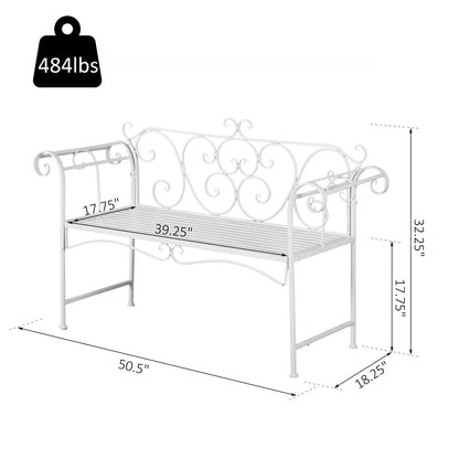 50" 2-Person Metal Garden Bench Outdoor Loveseat Yard Decorative Chair Park Seat Patio Furniture White Outdoor Benches   at Gallery Canada