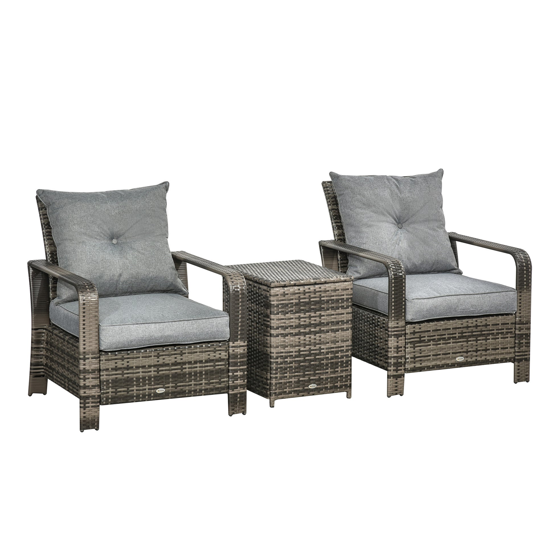 3 Pieces Patio Bistro Set, PE Rattan Garden Sofa Set with 2 Padded Chairs 1 Storage Table, Grey Bistro Sets Mixed Brown  at Gallery Canada