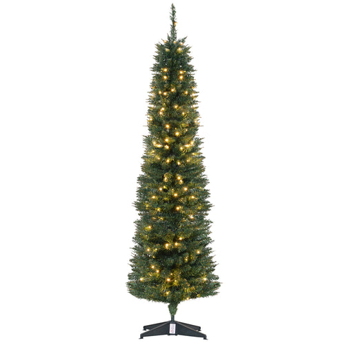 6' Pre Lit Artificial Pencil Christmas Trees, Xmas Tree with Realistic Branches and Warm White LED Lights, Green