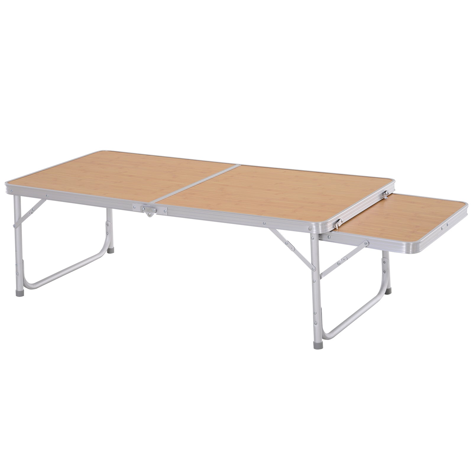 Portable 4ft Aluminum Folding Picnic Table with Slide Shelf, Adjustable Height, Lightweight for Camping BBQ, Bamboo Colour Picnic Tables & Camping Chairs   at Gallery Canada