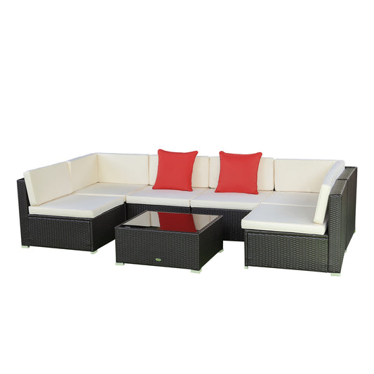 7 Pieces Patio Furniture Set, Rattan Outdoor Conversation Set, Garden Wicker Sofa Set, Ivory - Gallery Canada