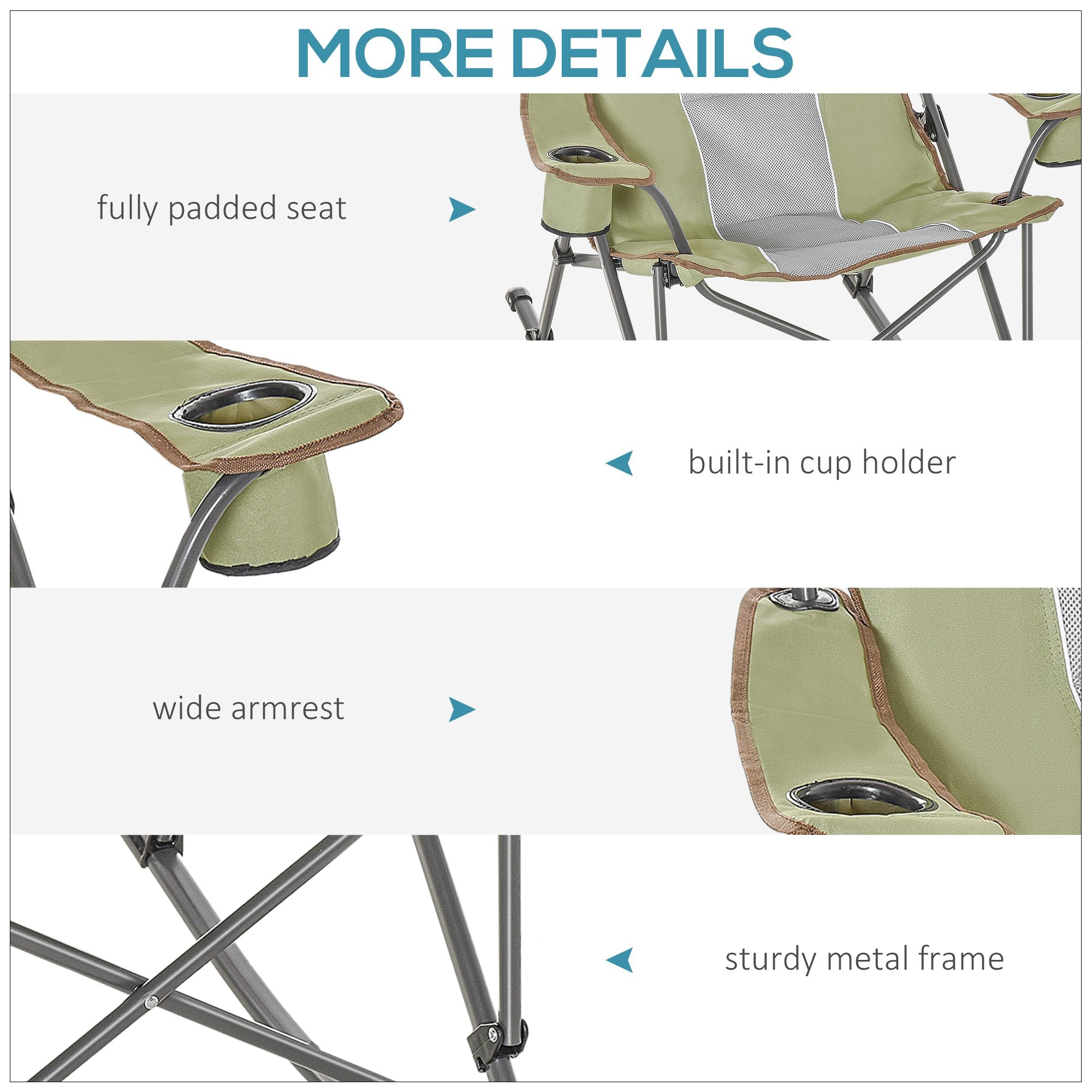 Camping Folding Chair Portable Rocking Chair w/ Armrest &; Cup Holder Compact and Sturdy in a Bag for Outdoor, Beach, Picnic, Hiking, Travel, Green Picnic Tables & Camping Chairs   at Gallery Canada