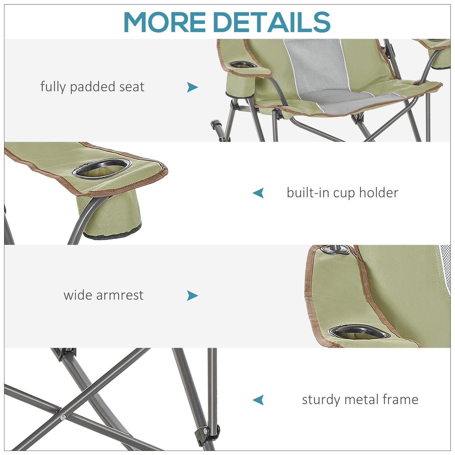 Camping Folding Chair Portable Rocking Chair w/ Armrest &; Cup Holder Compact and Sturdy in a Bag for Outdoor, Beach, Picnic, Hiking, Travel, Green Picnic Tables & Camping Chairs   at Gallery Canada