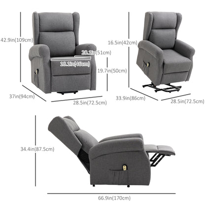 Wingback Lift Chair for Elderly, Power Chair Recliner with Footrest, Remote Control, Side Pockets, Grey Electric Power Lift Chairs Grey  at Gallery Canada