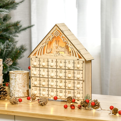 Lighted Wooden Advent Calendar House with 24 Countdown Drawers, Battery Operated, Natural Christmas Advent Calendars   at Gallery Canada