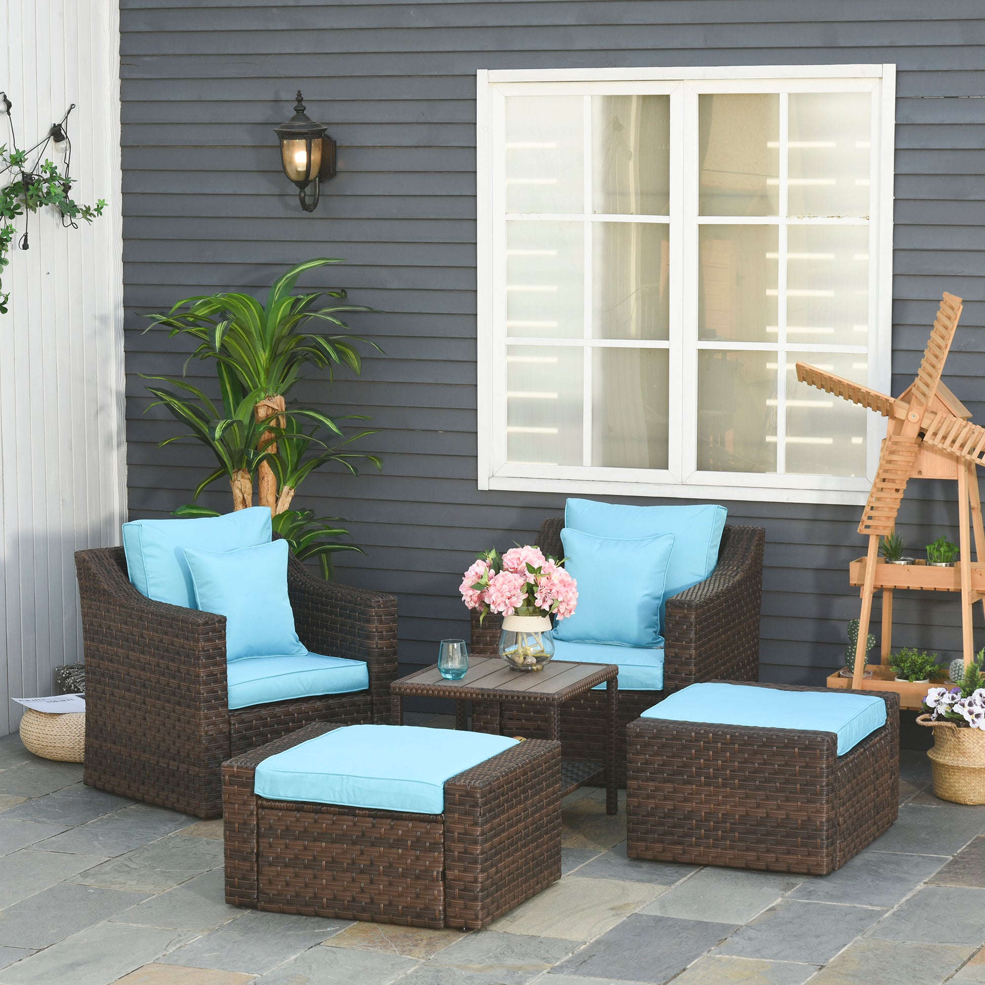 Outdoor Rattan Wicker 5-Piece Patio Set with Cushions and Coffee Table, Beige Patio Furniture Sets   at Gallery Canada