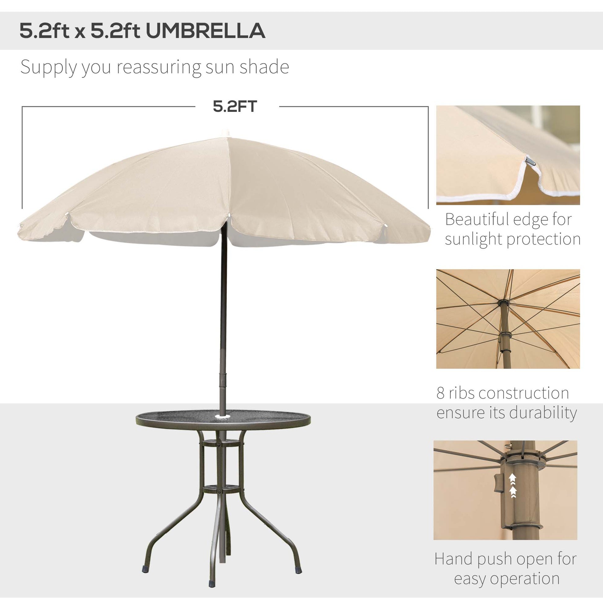 6 Pieces Outdoor Dining Set for 4 with Umbrella Patio Outdoor Furniture Set with Round Table 4 Folding Chairs Cream Outdoor Dining Sets   at Gallery Canada