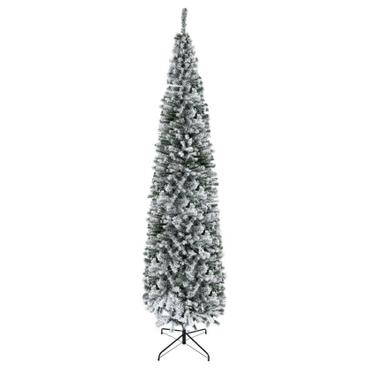 9ft Snow Flocked Pencil Christmas Tree Artificial Slim Xmas Tree with Realistic Branch Tips Folding Metal Stand Pencil Christmas Trees Green  at Gallery Canada