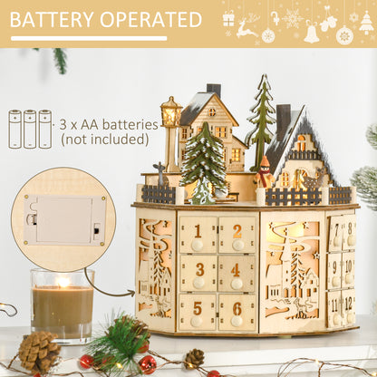 Wooden Christmas Advent Calendar, Lighted 24 Days Countdown to Christmas Table Decoration with Drawers for Kids and Adults, Battery Operated, Natural Christmas Advent Calendars   at Gallery Canada