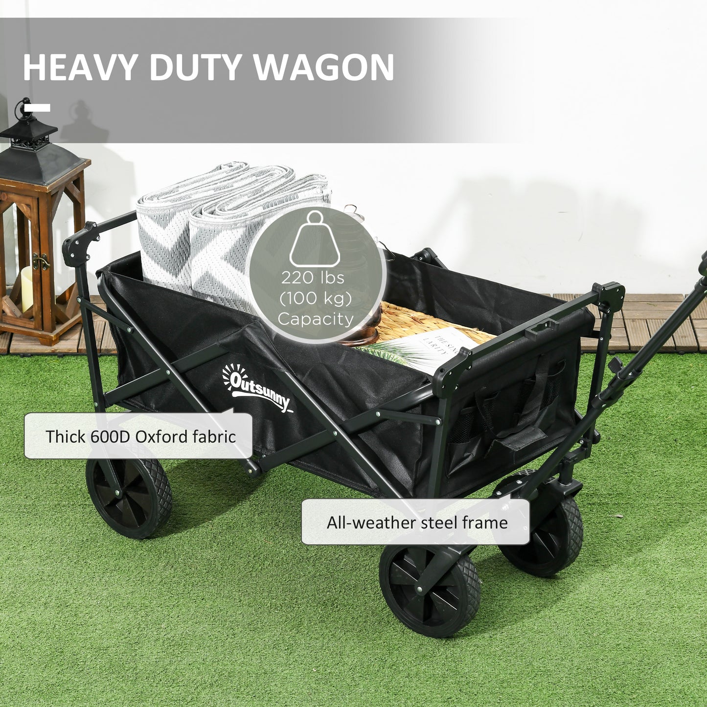 Steel Frame Folding Garden Cart, Collapsible Wagon Cart with Removable Canopy, Telescopic Handle and Carrying Bag Folding Garden Carts   at Gallery Canada