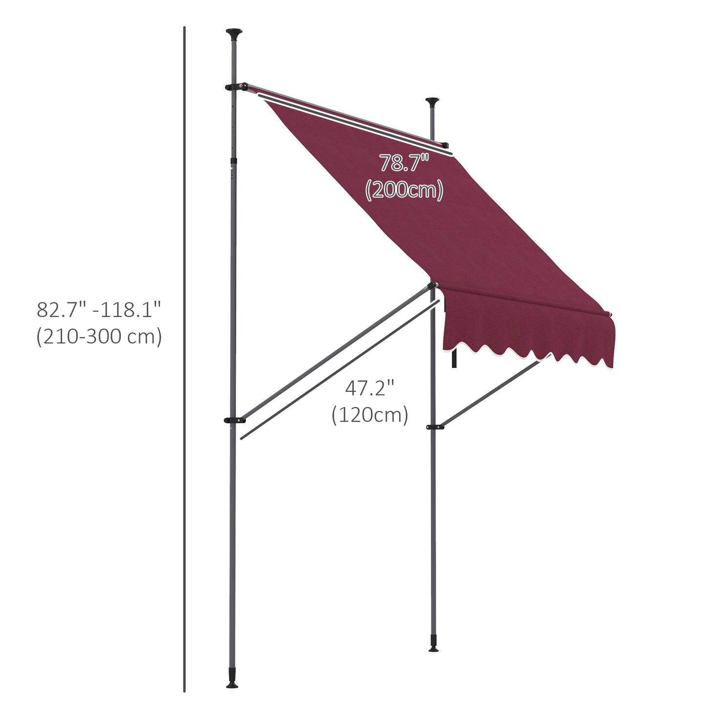 6.5' x 4' Manual Retractable Awning, Non-Screw Freestanding Patio Awning, UV Resistant, for Window or Door, Wine Red Patio Awnings   at Gallery Canada