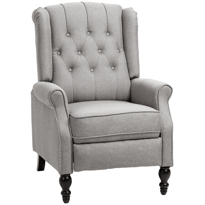 Wingback Reclining Chair with Footrest, Button Tufted Recliner Chair with Rolled Armrests for Living Room, Light Grey Single Sofas   at Gallery Canada