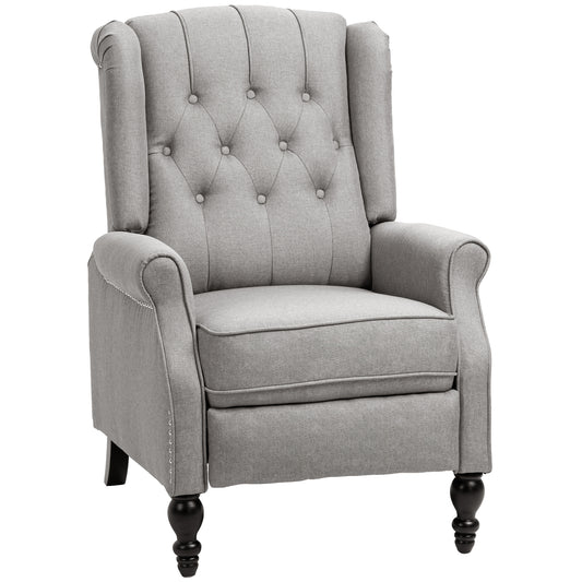 Wingback Reclining Chair with Footrest, Button Tufted Recliner Chair with Rolled Armrests for Living Room, Light Grey Single Sofas Light Grey  at Gallery Canada