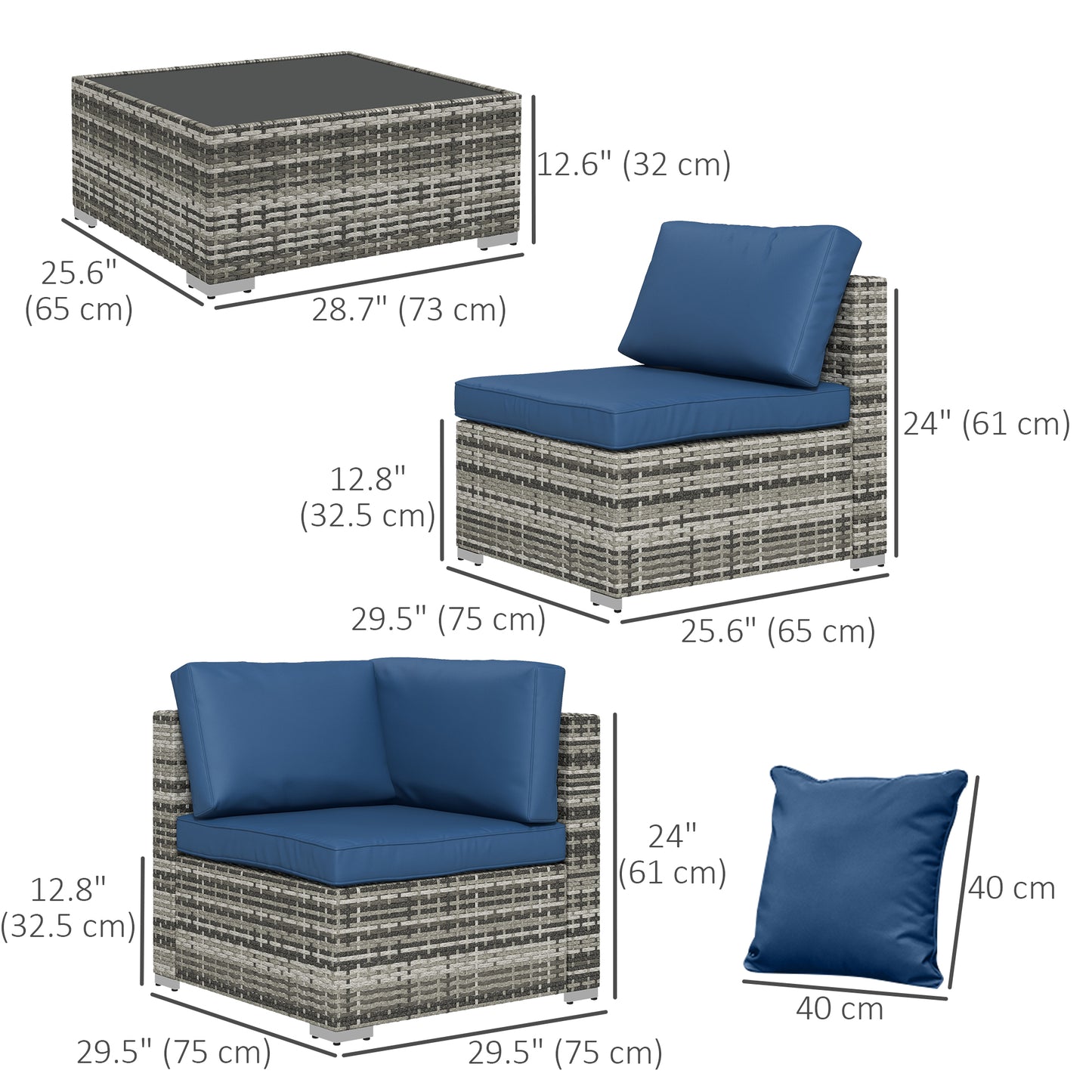 7pc Garden Wicker Sectional Set w/ Tea Table Patio Rattan Lounge Sofa Outdoor Deck Furniture Blue Patio Furniture Sets   at Gallery Canada