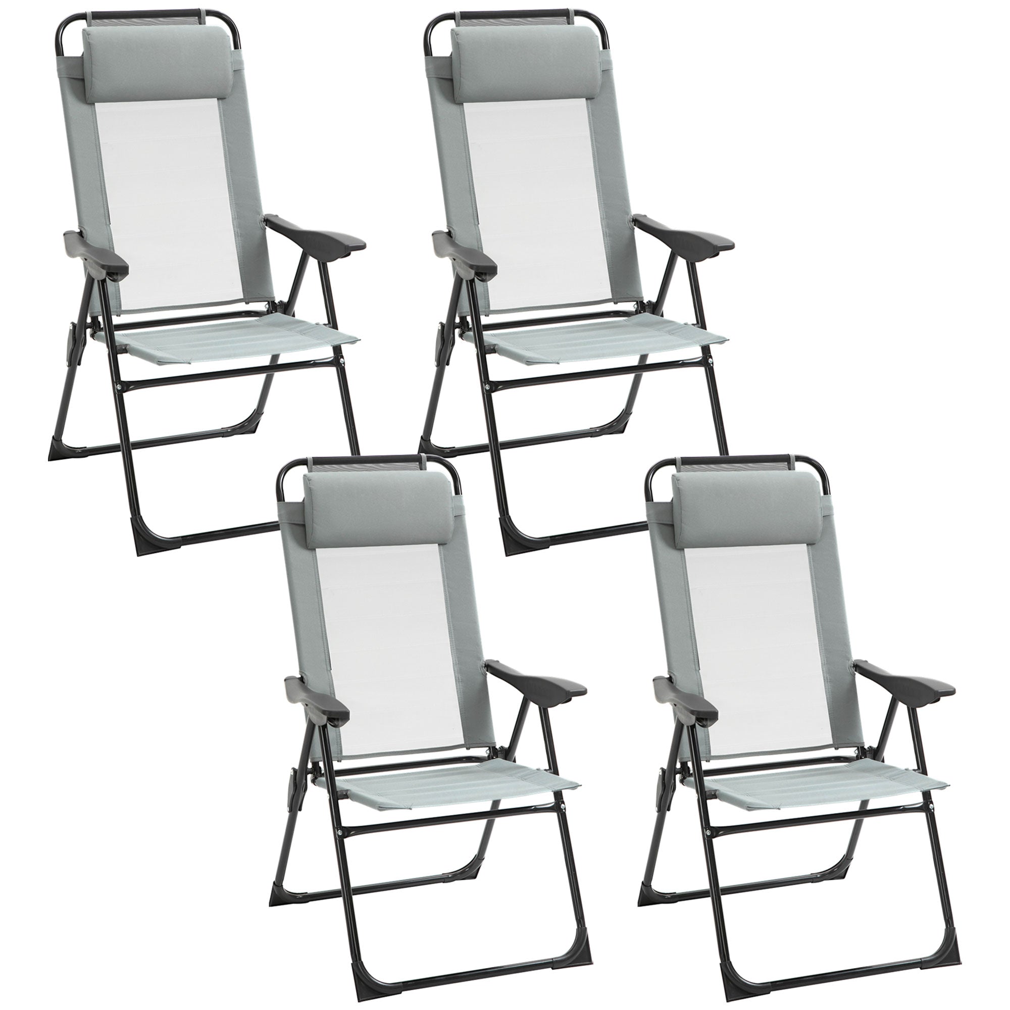 Set of 4 Portable Folding Recliner Outdoor Patio Chaise Lounge Chair with Adjustable Backrest, Grey Patio Chairs Grey  at Gallery Canada