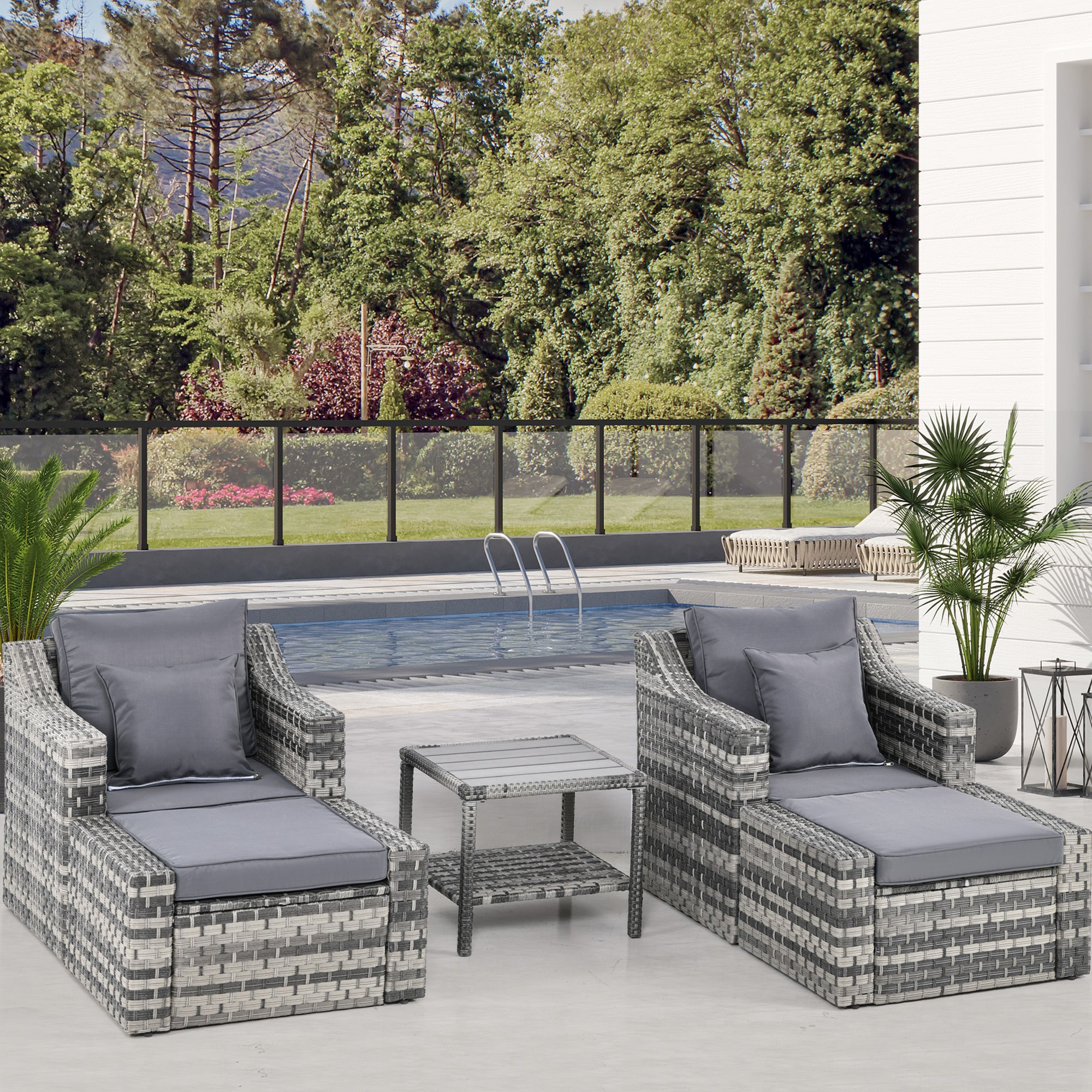 5-Piece Patio Furniture Set Outdoor Rattan Wicker Conversation Set with 2 Cushioned Chairs, 2 Ottomans and Coffee Table, Grey Patio Furniture Sets   at Gallery Canada