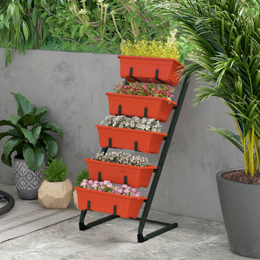 5-Tier Vertical Raised Garden Planter with 5 Container Boxes, Outdoor Plant Stand for Vegetable Flowers, Red - Gallery Canada