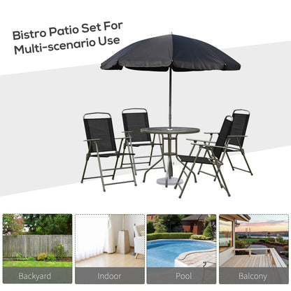 6 Pieces Outdoor Dining Set for 4 with Umbrella Patio Outdoor Furniture Set with Round Table 4 Folding Chairs Black Outdoor Dining Sets   at Gallery Canada