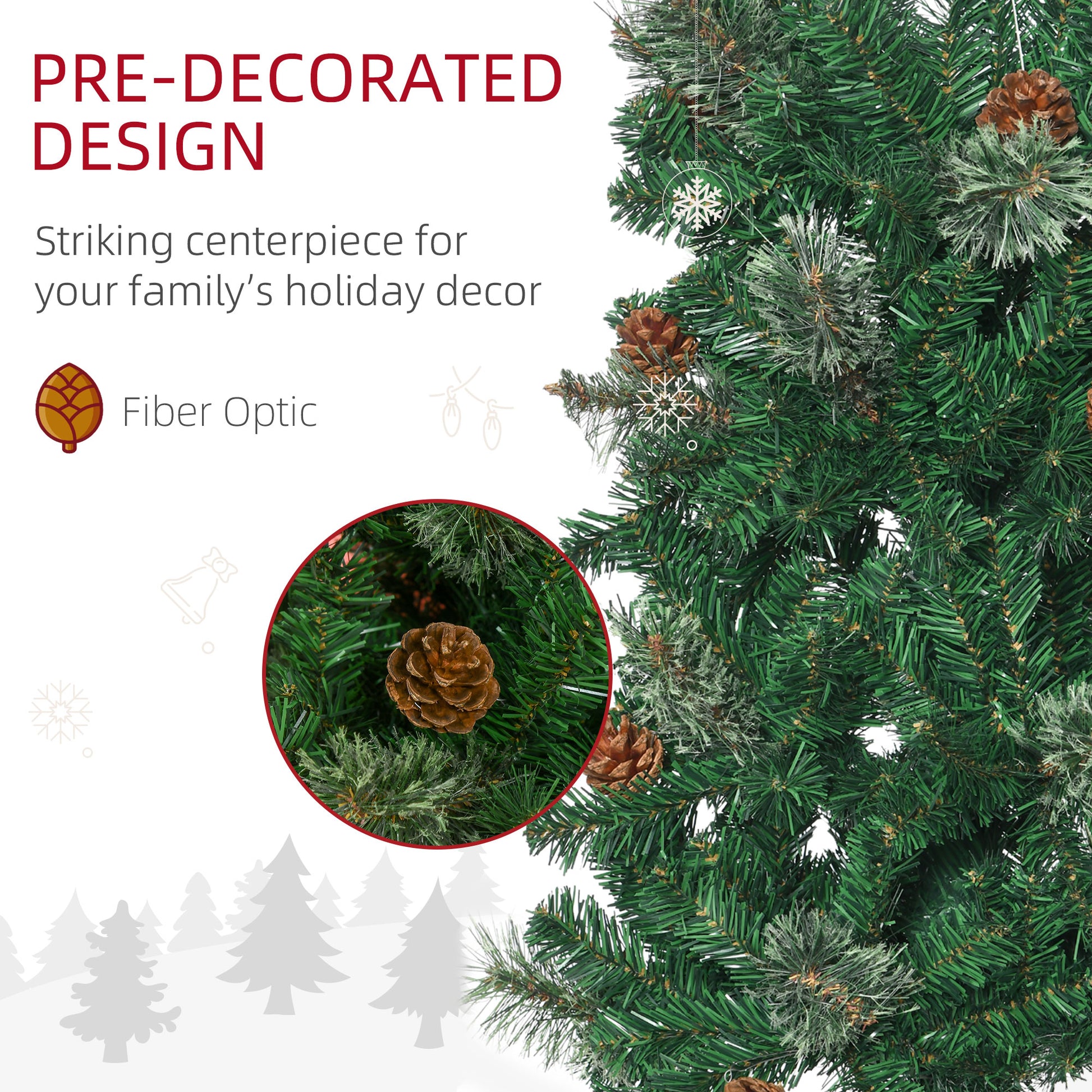 6.5ft Pencil Christmas Tree, Artificial Christmas with Pine Needles, Realistic Branches, Pine Cones, Metal Base, Green Pencil Christmas Trees   at Gallery Canada