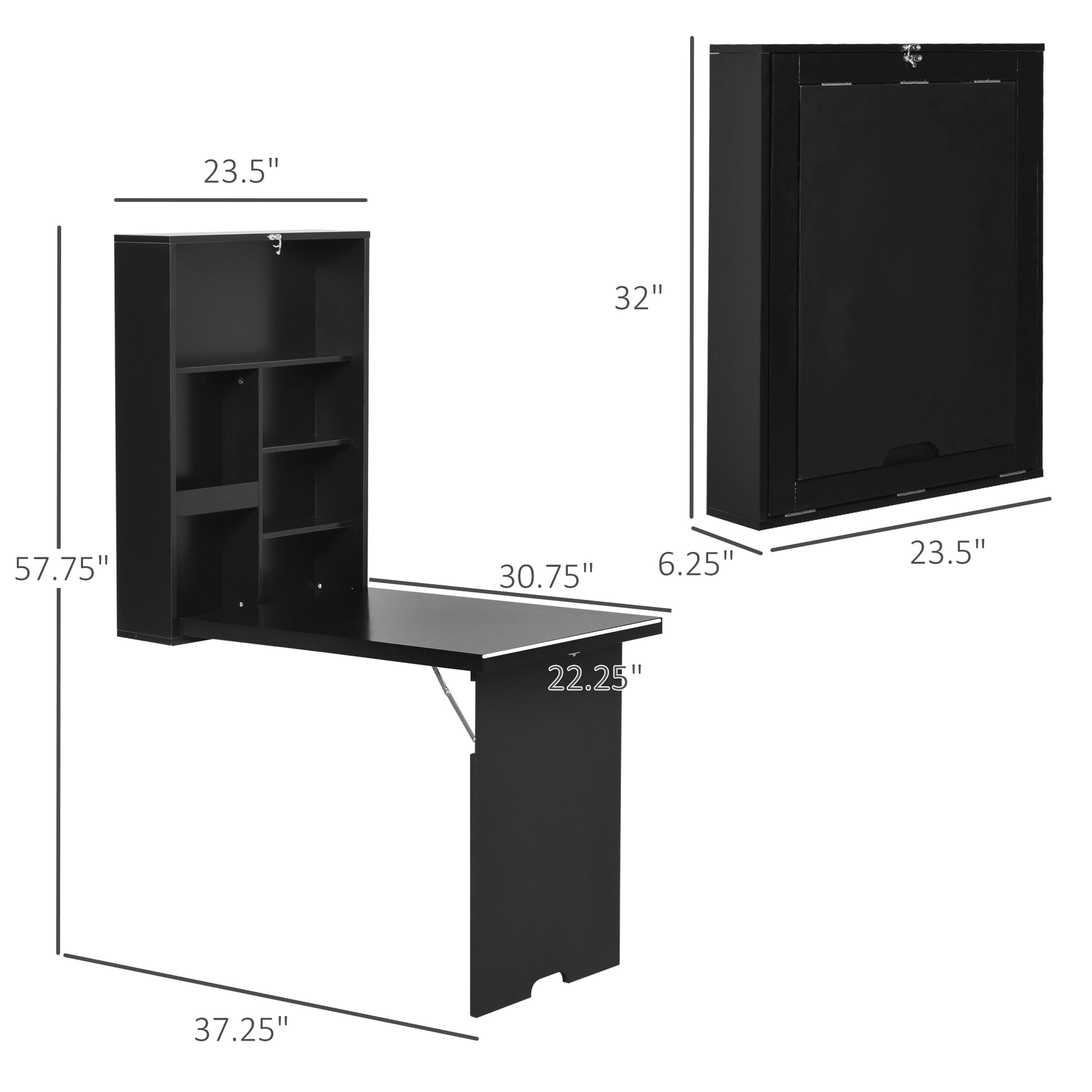 Wall Mounted Table Fold Out Convertible Desk Multi-Functional Standing Desk with Writing Floating Board for Students, Black Writing Desks   at Gallery Canada