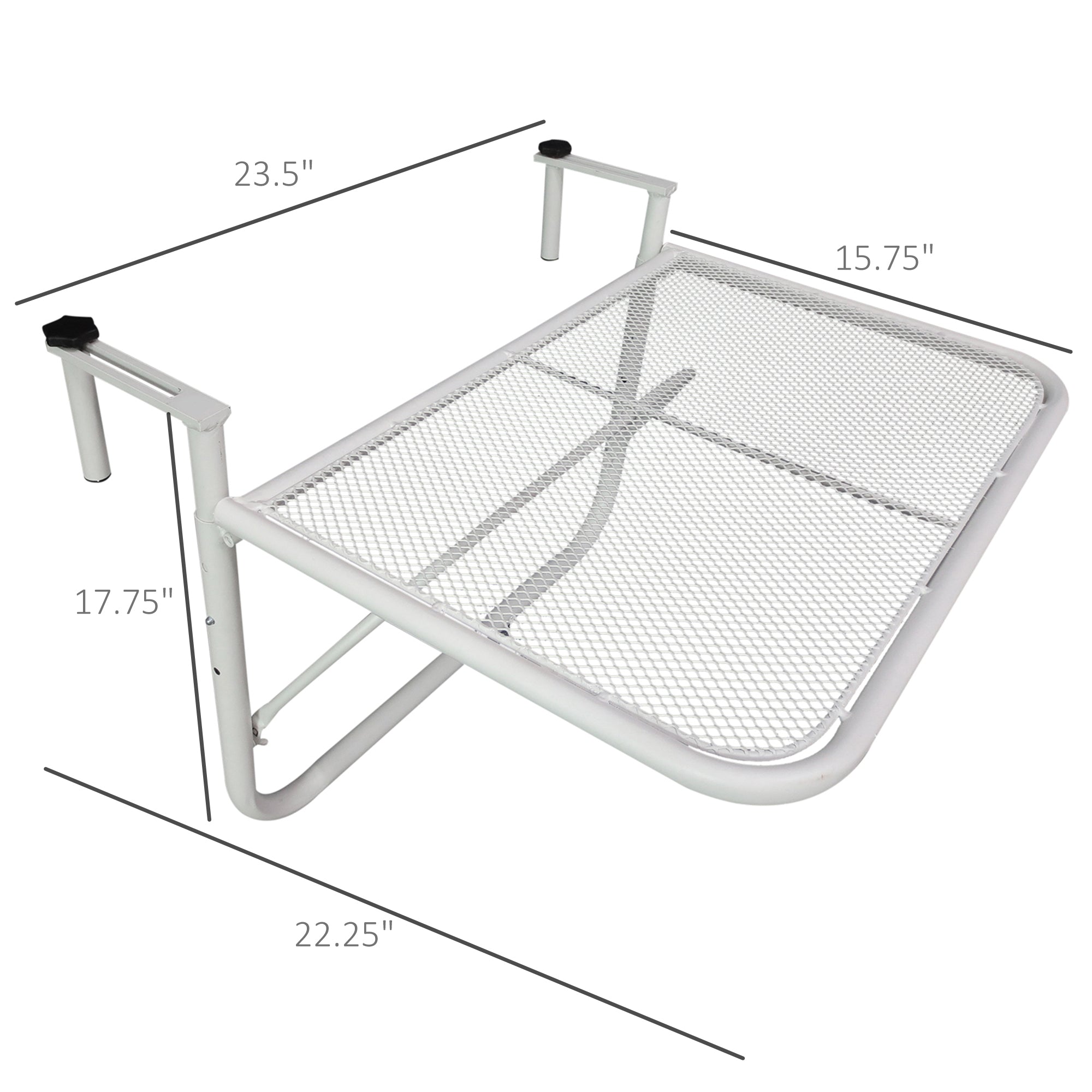 Adjustable Balcony Hanging Railing Table, Metal Mounting Mini Wall Desk Storage Rack, Outdoor Flower Stand Serving Table Rectangle, White Balcony Table Hanging   at Gallery Canada