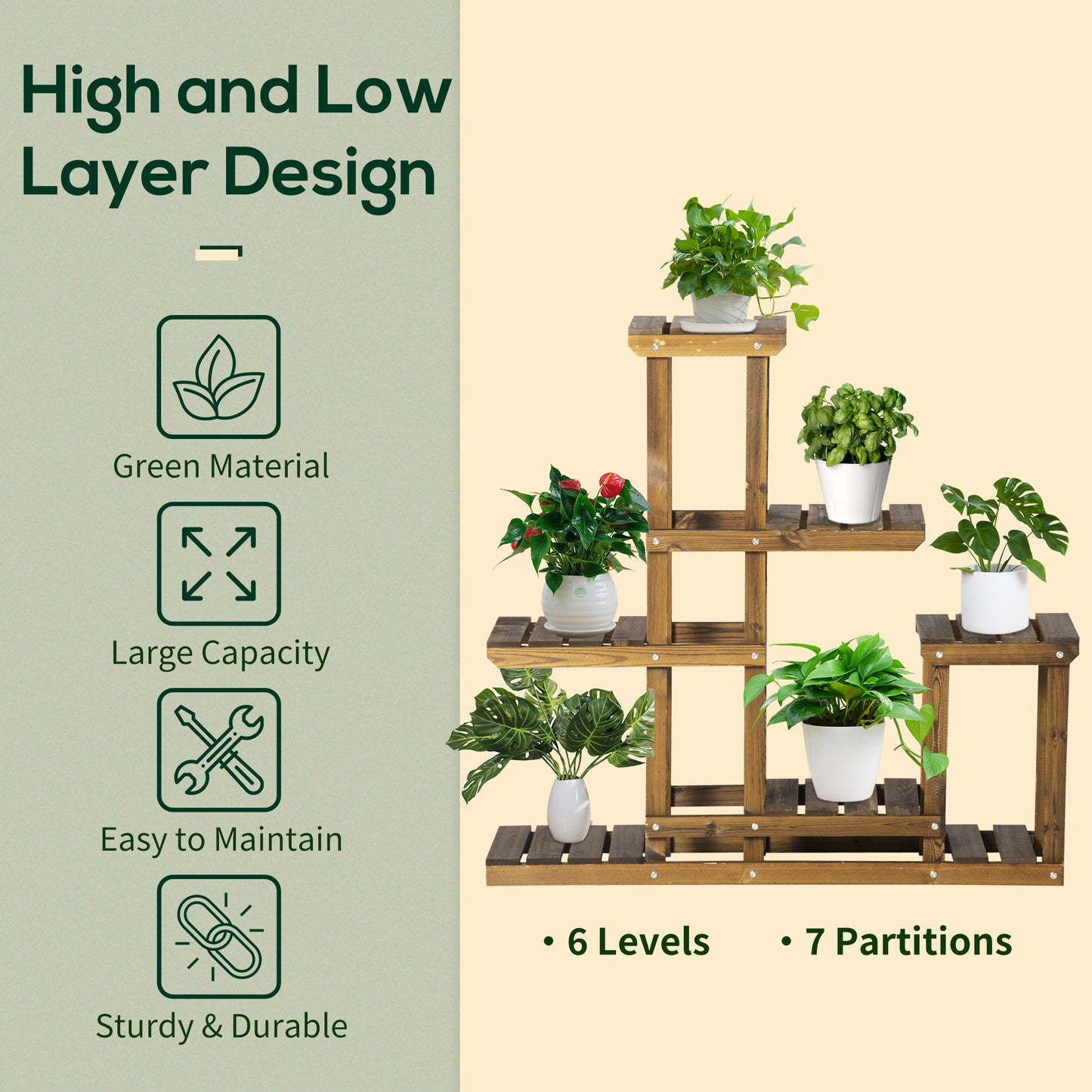 Wood Plant Stand 6 Tier Plant Shelf Rack Multiple Flower Pot Holder for Living Room, Patio Corner, Balcony Plant Stands   at Gallery Canada