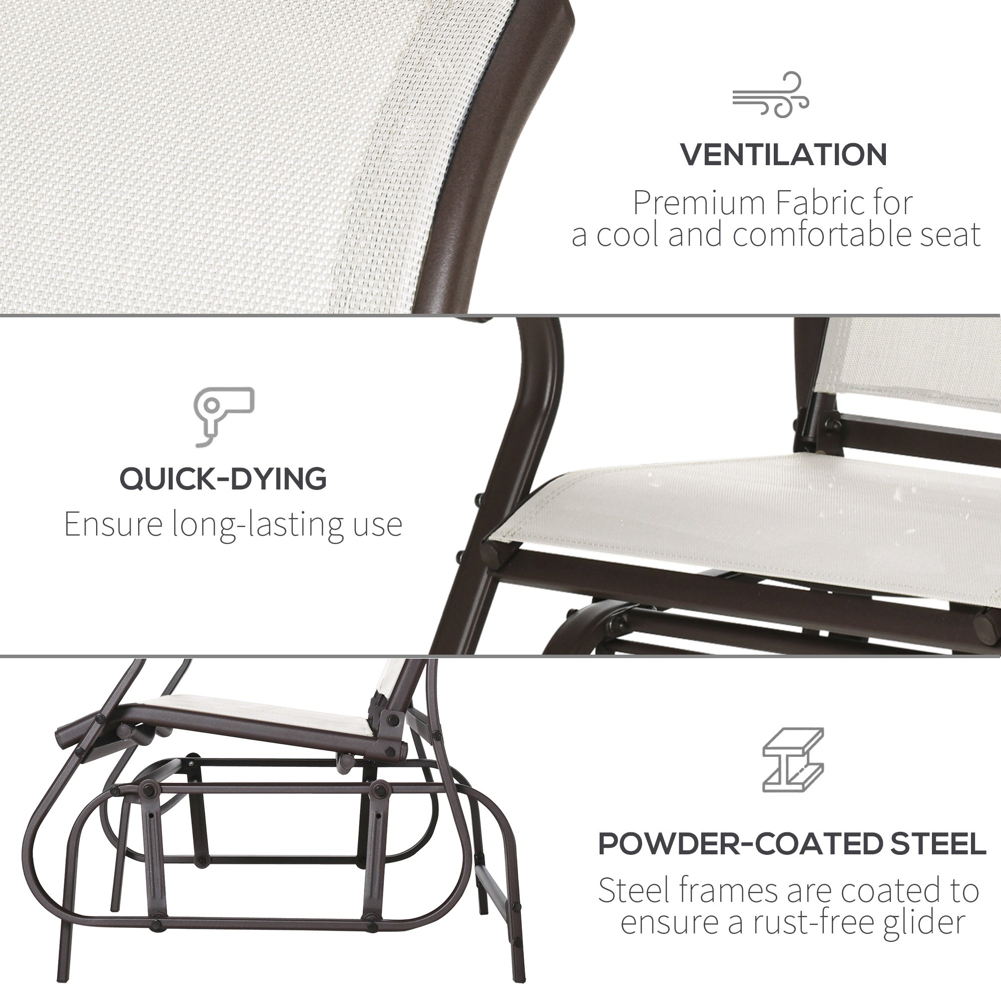 Garden Double Gliding Chair, Patio Glider Armchair for Outdoor, Backyard Mesh Seat and Backrest, Steel Frame Cream White Outdoor Gliders   at Gallery Canada