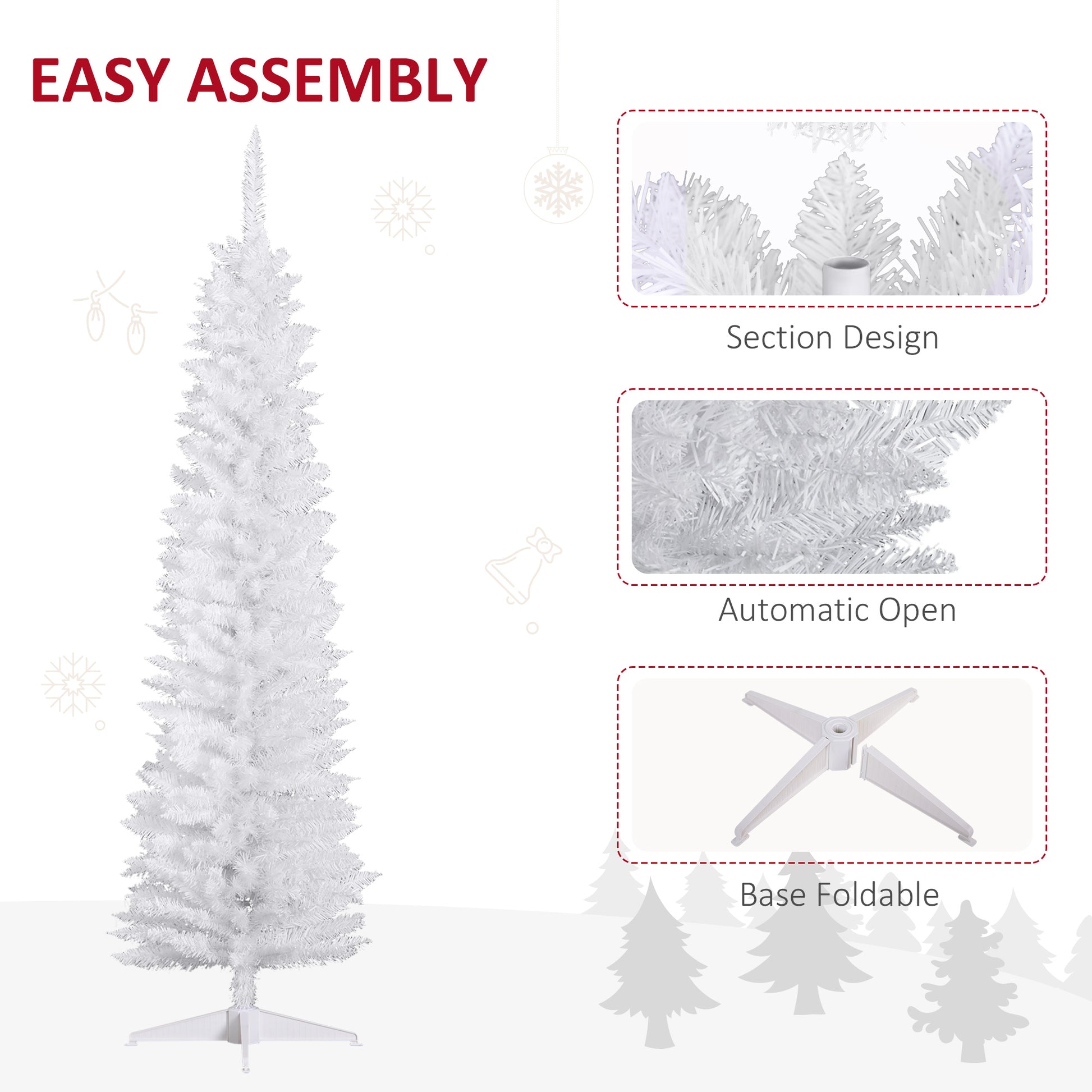 6 FT Christmas Tree Classic Tree Holiday Indoor Decoration, with Stable Plastic Base, White White Christmas Trees   at Gallery Canada