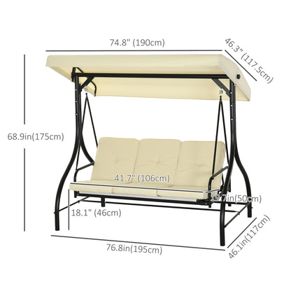 Convertible Patio Swing Bed with Canopy and Cushions, 3 Seater Porch Swing for Outdoor, Backyard, Garden, Beige Porch Swings with Canopy   at Gallery Canada