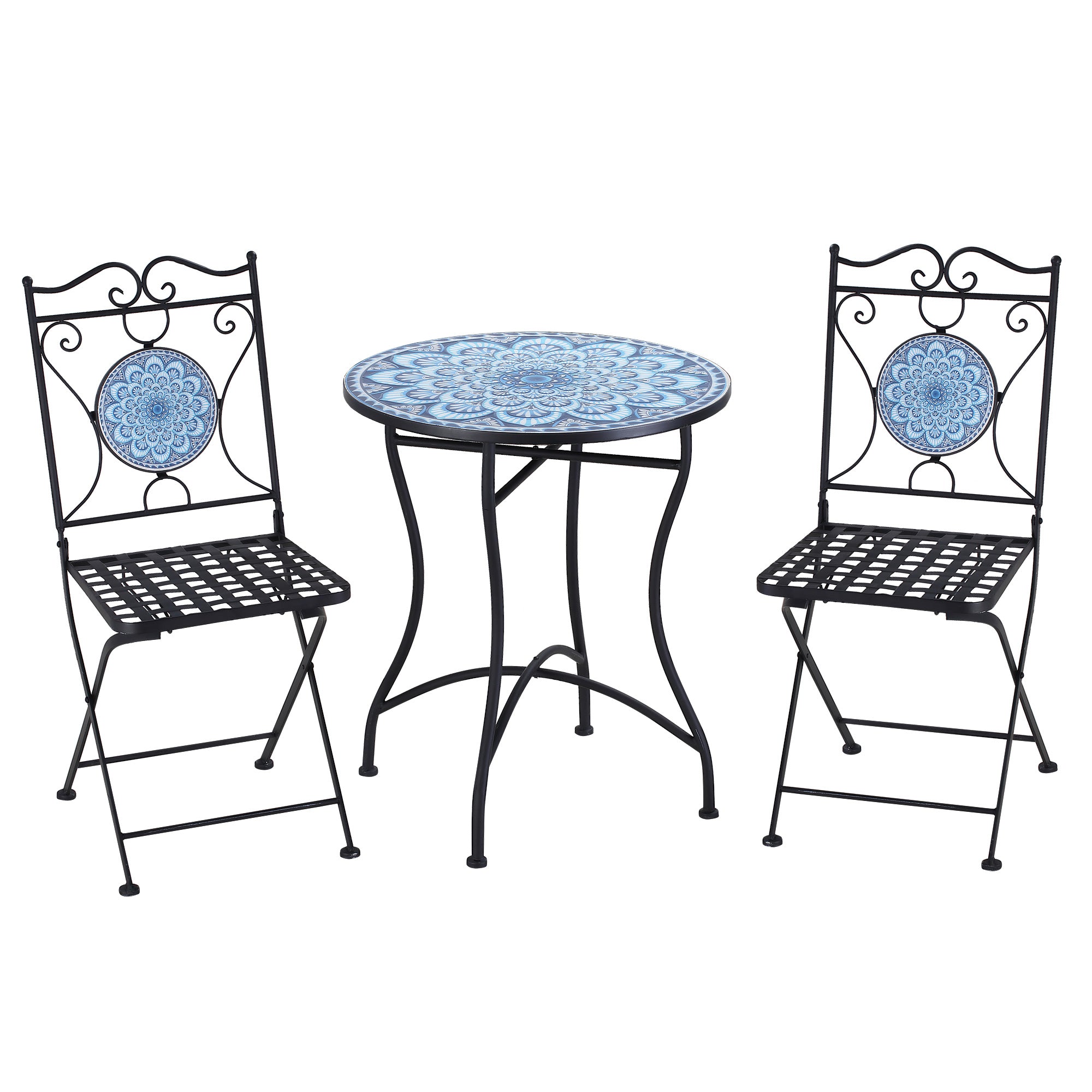 3-Piece Outdoor Bistro Set Garden Coffee Table Set with Mosaic Top for Patio, Balcony, Poolside, Black Bistro Sets   at Gallery Canada