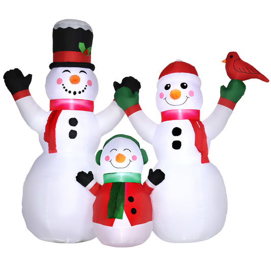 8ft Inflatable Christmas Snowman Family with A Red Bird, Blow-Up Outdoor LED Yard Display for Lawn Garden Party - Gallery Canada