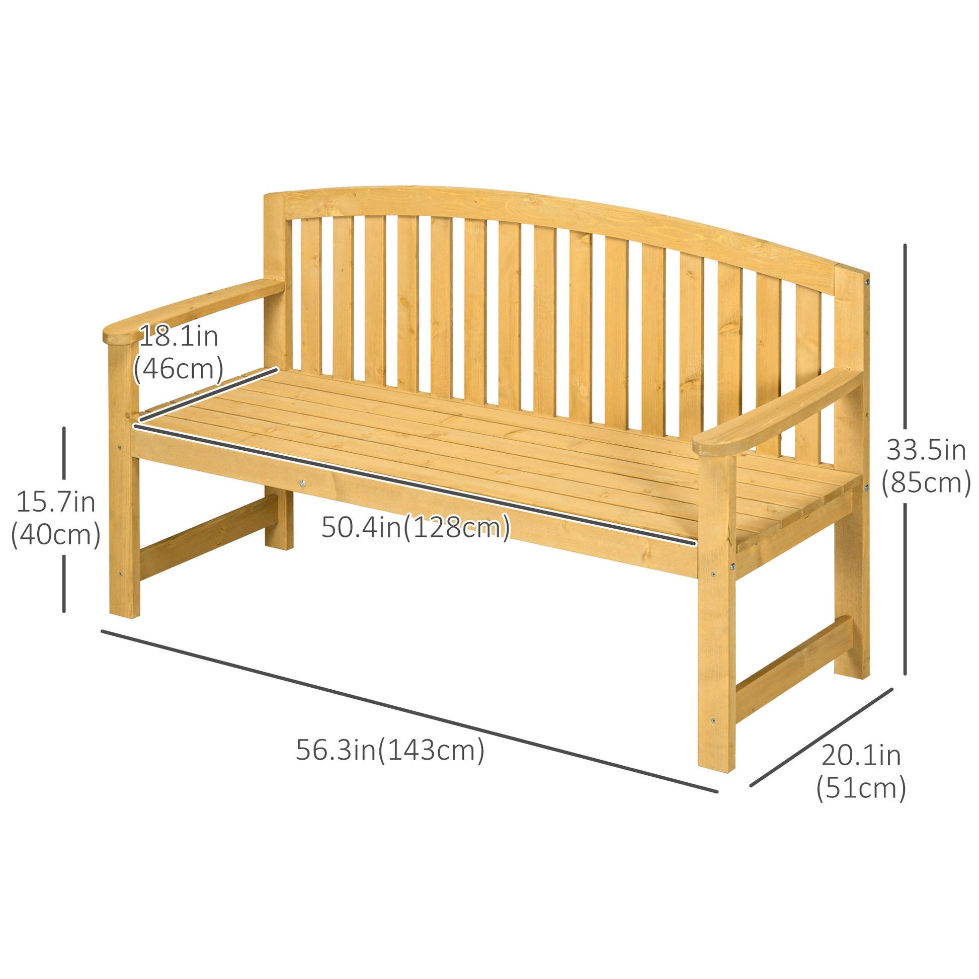 4.7Ft Garden Bench, 2 Seater Outdoor Patio Seat with Slatted Design for Park, Yard, Indoor, Orange Patio Chairs   at Gallery Canada