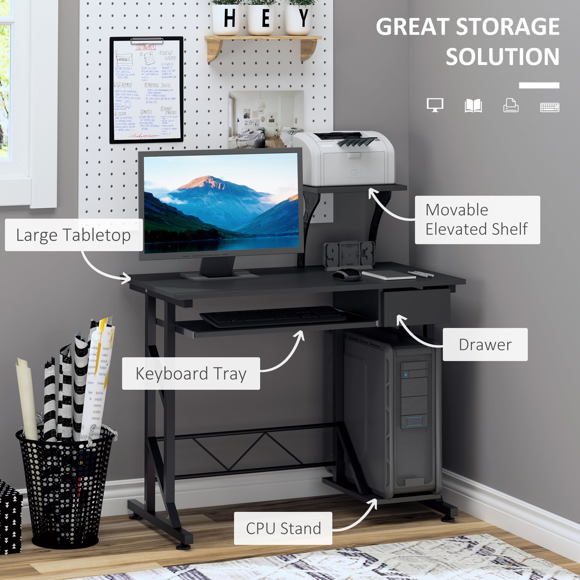 Computer Desk with Keyboard Tray, Writing Desk with Drawer, Workstation for Home Office, Black (35.4"Lx19.7"Wx37.4"H) Computer Desks   at Gallery Canada