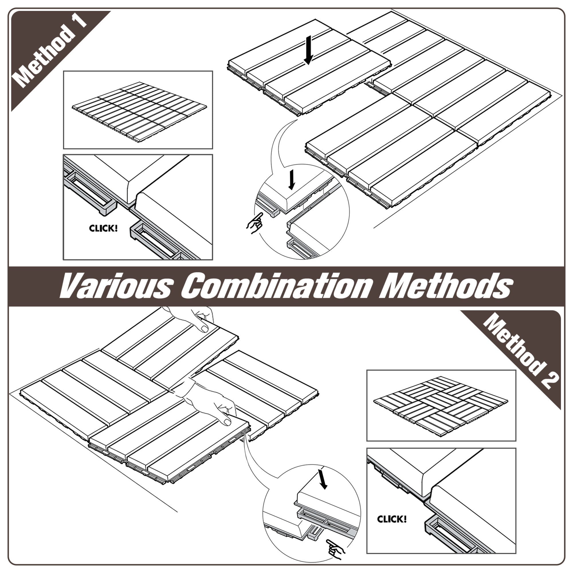 9 Pcs PP Interlocking Composite Deck Tile, 12