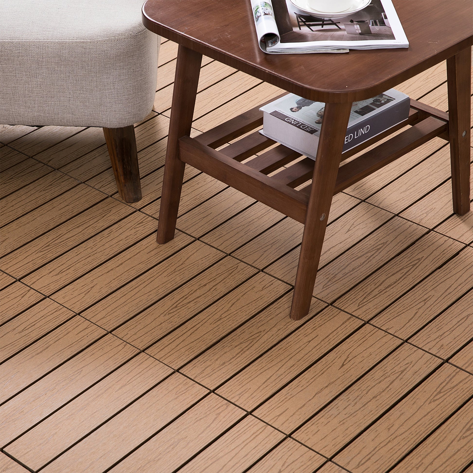 Outdoor Tiles, 11 Pack 12" x 12" WPC Interlocking Deck Tiles Waterproof and Non-slip Deck Tiles   at Gallery Canada