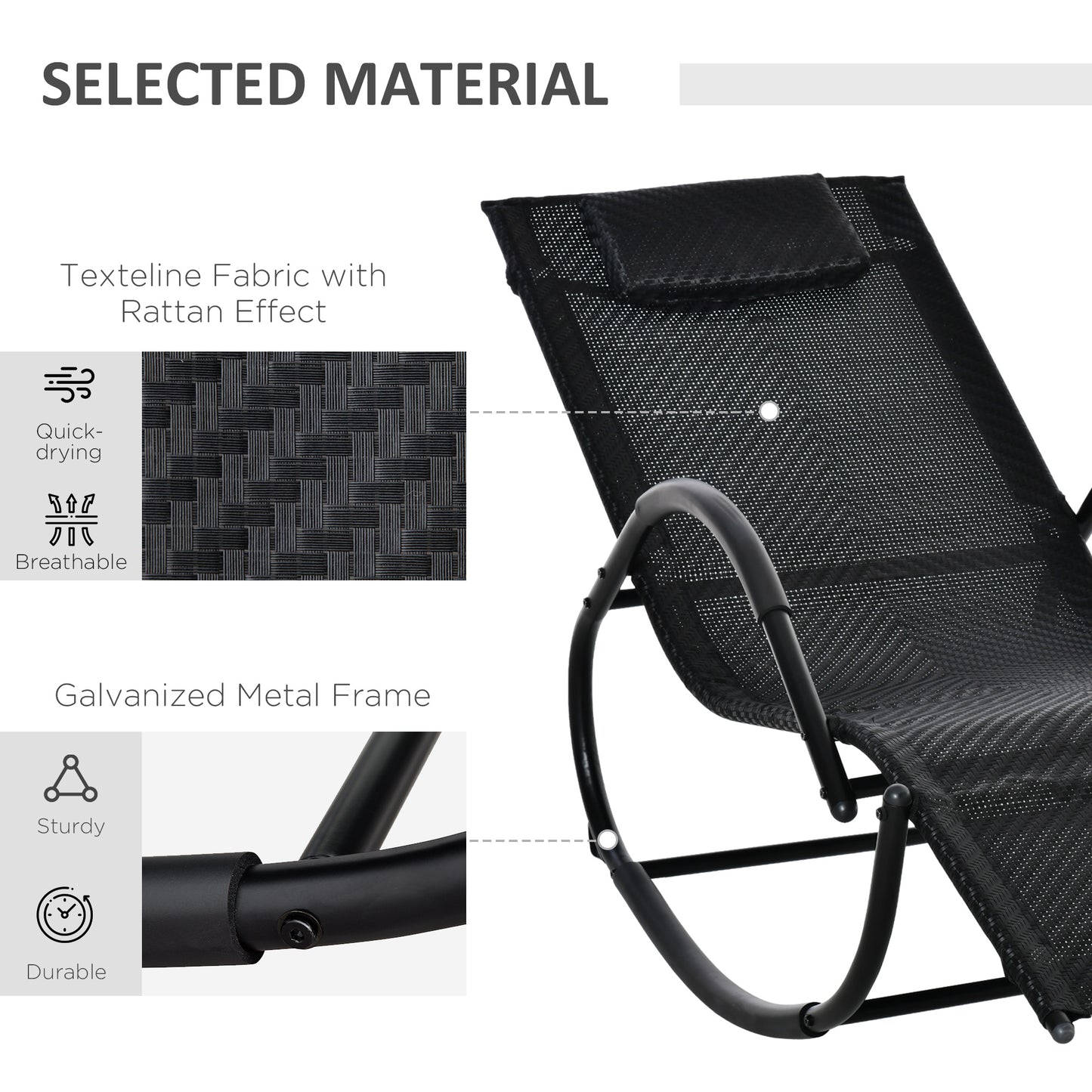 Zero Gravity Rocking Lounge Chair, Patio Rocker w/ Removable Pillow, Recliner Seat for Indoor &; Outdoor, Breathable Texteline, Black Outdoor Rocking Chairs   at Gallery Canada