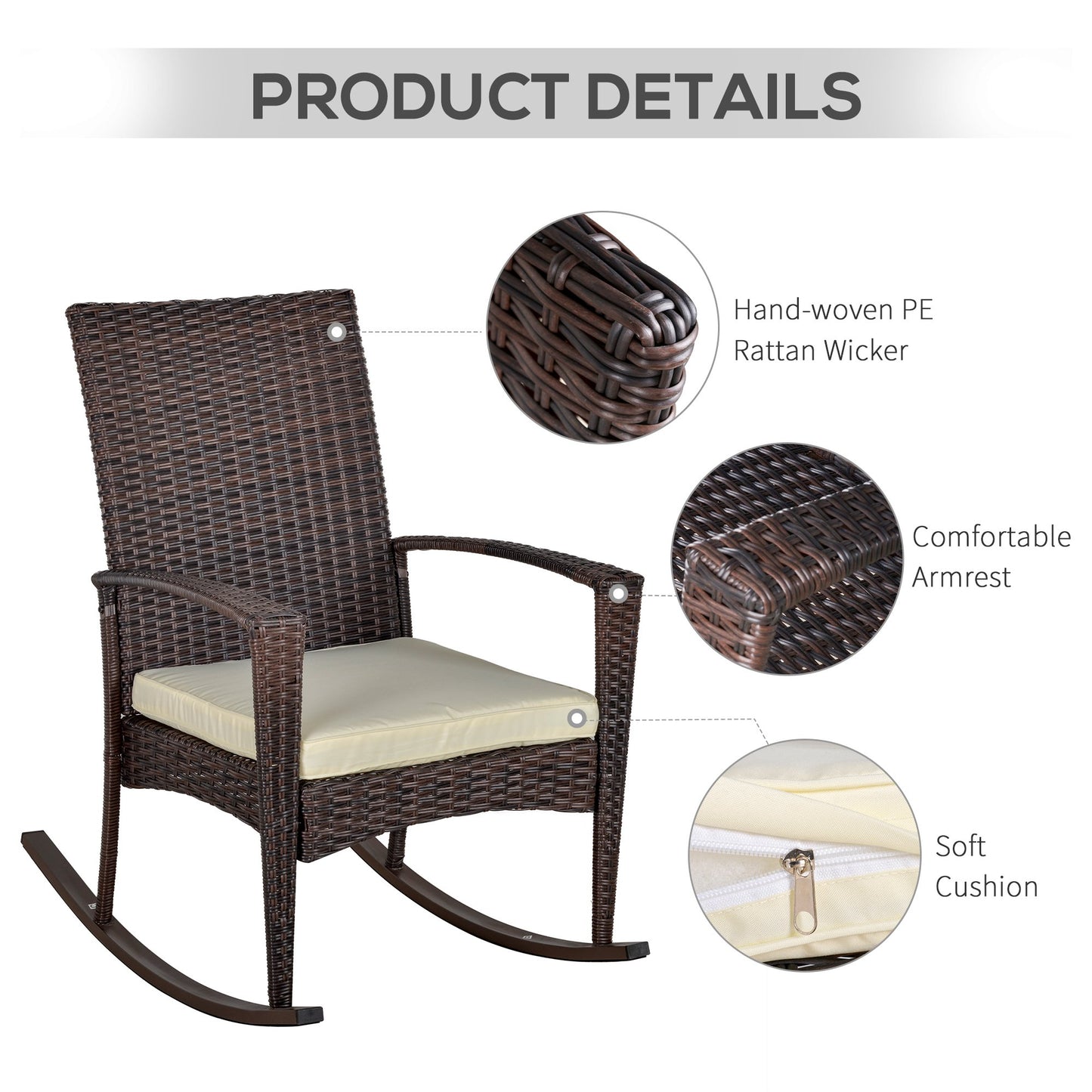 3 Pieces Patio Wicker Rocking Chair Set, Outdoor PE Rattan Bistro Set Conversation Rocker Set with 2 Chairs 1 Coffee Table for Backyard, Deck, Poolside, Cream White - Gallery Canada