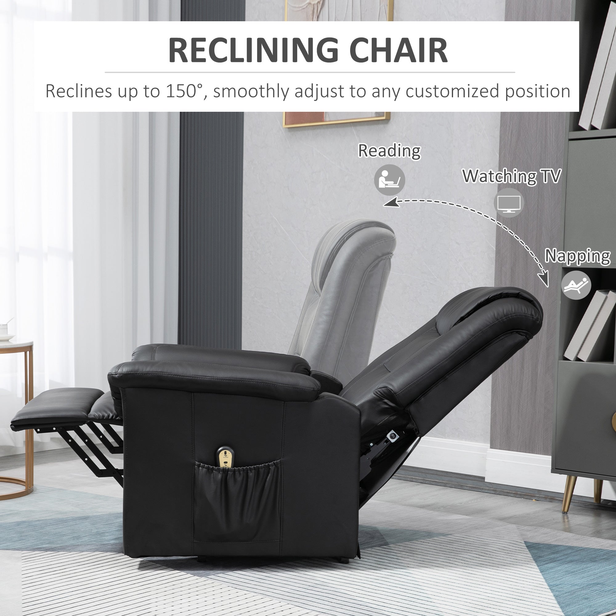 Electric Power Lift Chair for Elderly, PU Leather Recliner Sofa with Footrest and Remote Control for Living Room, Black Electric Power Lift Chairs   at Gallery Canada