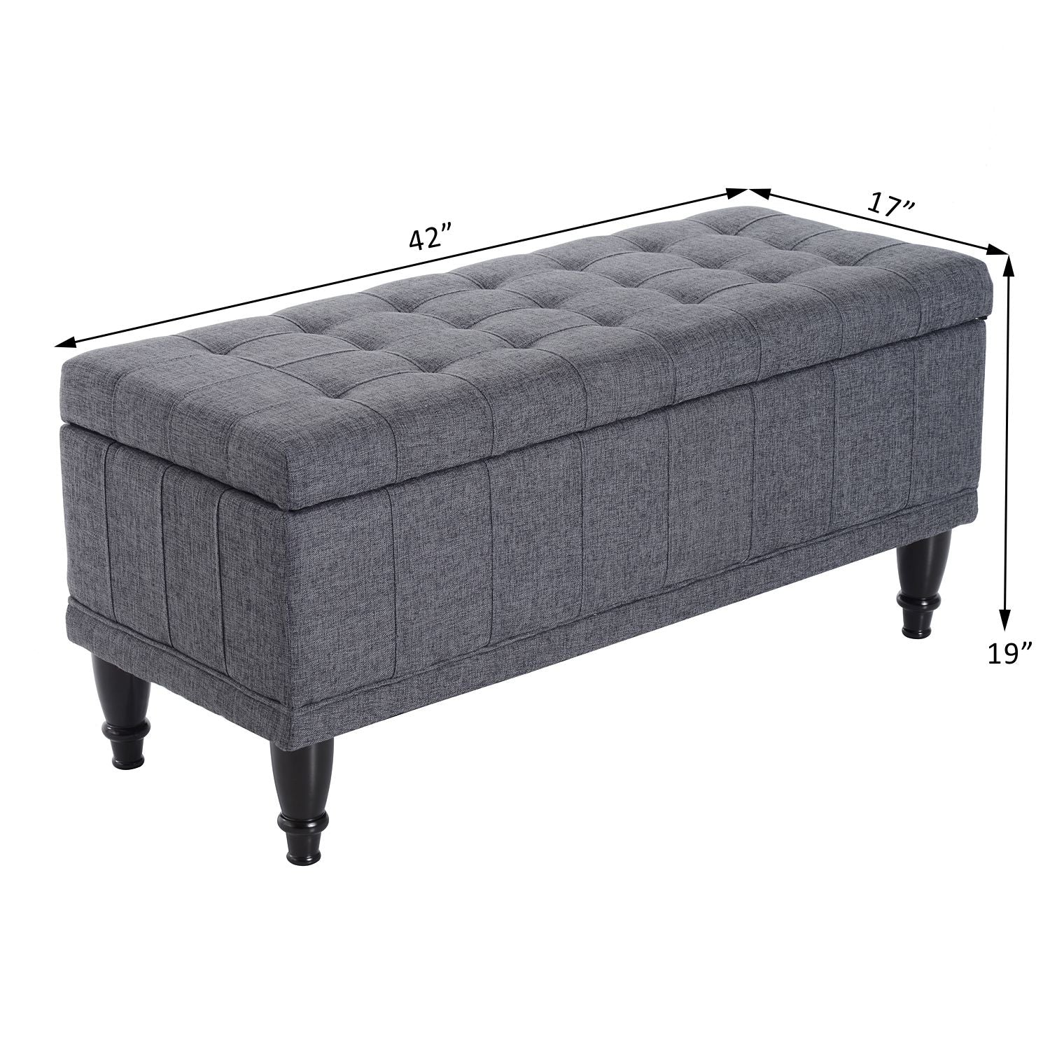 Storage Ottoman, Linen Fabric End of Bed Bench with Soft Close Lid, Button Tufted Storage Bench for Living Room, Entryway or Bedroom, Grey - Gallery Canada