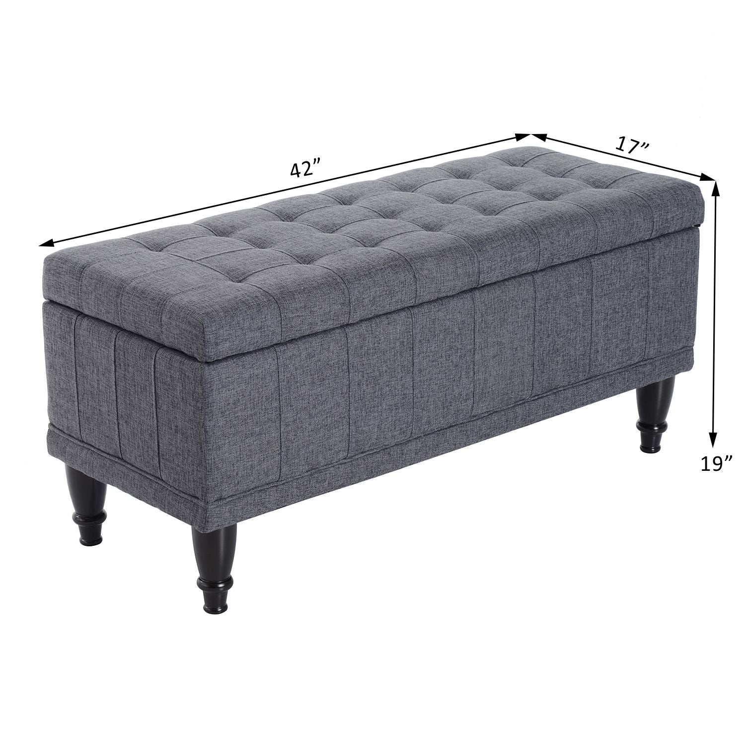 Storage Ottoman, Linen Fabric End of Bed Bench with Soft Close Lid, Button Tufted Storage Bench for Living Room, Entryway or Bedroom, Grey Storage Ottomans & Benches   at Gallery Canada